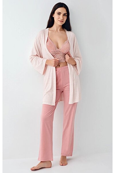 ARNETTE Arnetta Women's 3-Piece Set, Robe Pants and Bralette Set