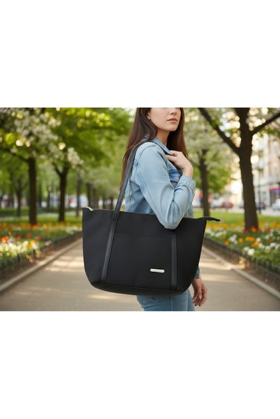 SEVMİNE Black Women's Shoulder Bag |   Large Internal Volume, Multi-Pocket, Stylish and Durable Tote Bag (42X28X20 cm)