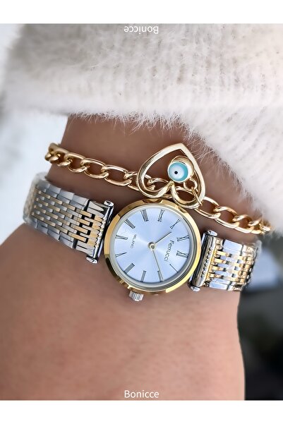 Ferrucci Women's Watch, Silver Yellow Steel Band, Mini Case, Roman Numerals, Comes in a Stylish Gift Box with Bracelet Gift