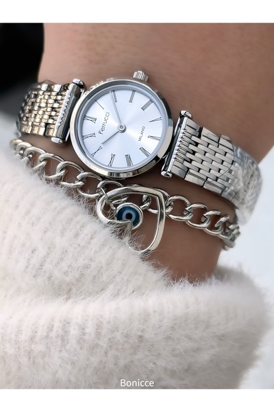 Ferrucci Women's Watch, Silver Steel Band, Mini Case, Roman Numerals, Comes in a Stylish Gift Box with Bracelet Gift