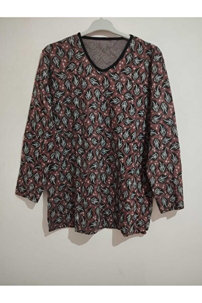 anne moda ankara Winter, Patterned, 95% Viscose, V-Neck, Soft Blouse