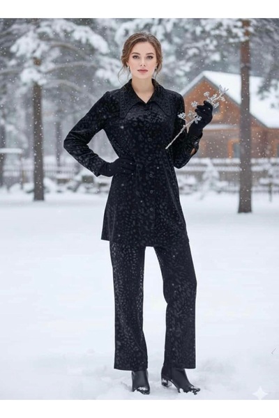 Besme Zi̇zo Velvet Tunic Bottom Top Set