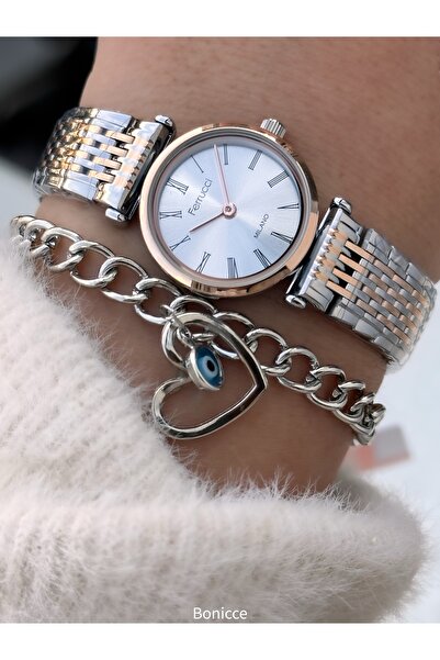 Ferrucci Women's Watch, Rose Silver Steel Band, Mini Case, Roman Numerals, in Stylish Gift Box with Bracelet Gift