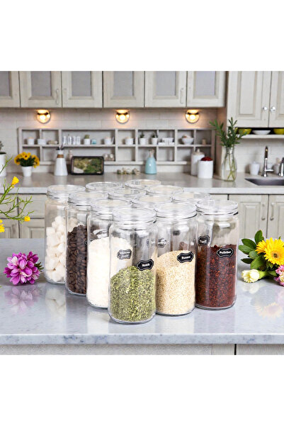 mafa home 12-Piece Acrylic Vacuum Lid 500 ml Tube Jar Mega Size Spice Container with Label Gift