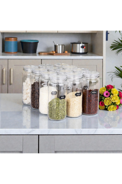 mafa home 12-Piece Acrylic Vacuum Lid 500 ml Tube Jar Mega Size Spice Container with Label Gift