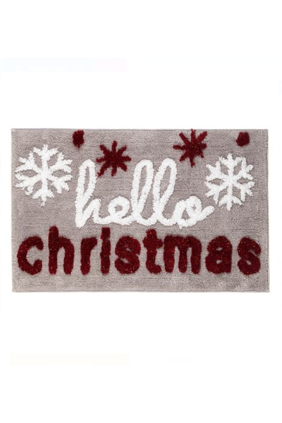 Craciun Grey Christmas Bath Mat "Hello Christmas" with Silver Lurex, 80×50 cm
