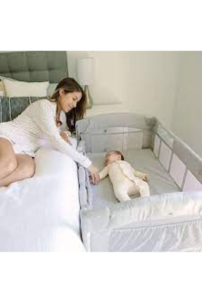 Royal Folding Crib 2 in 1 DeLuxe Smart Co Sleeper, Sliding Sides, 2 Levels, Grey/Pink Side Entry