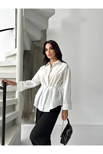 MAXXANA Poplin Shirt with Hidden Placket and Belt