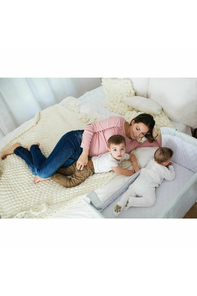 Royal Folding Crib 2 in 1 DeLuxe Smart Co Sleeper, Sliding Sides, 2 Levels, Grey/Pink Side Entry