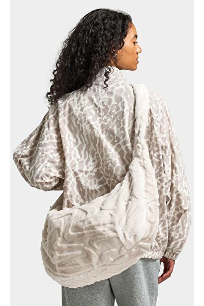 Nike Women's Handbag Faux Fur Slouchy Bag Beige Women's Bag Spacious Women's Handbag 19 Liters Plush Women's Bag