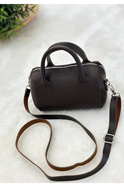 EZZY BLİSS Ezzybliss Women's Bitter Brown Cylinder Model Small-Mini Size Lakos Fabric Handbag Shoulder and Strap Bag