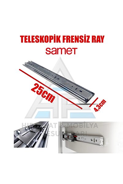 SAMET SO Class 43 mm Tam Açılım 25 cm Teleskopik Çekmece Rayı Takımı