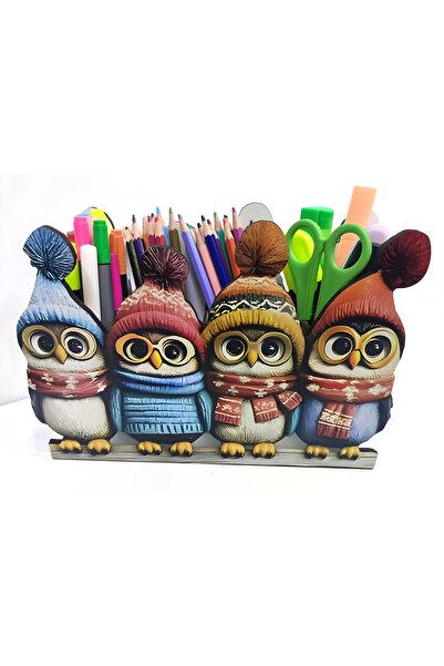 TuraLazerKesim حامل أقلام خشبي لطيف على شكل عائلة البطريق، حامل أقلام وحافظة ...