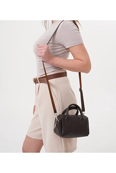 EZZY BLİSS Ezzybliss Women's Bitter Brown Cylinder Model Small-Mini Size Lakos Fabric Handbag Shoulder and Strap Bag