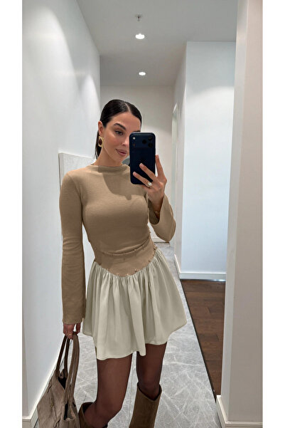 MAXXANA فستان فيرال زيمبا بقطع قماش مخيطة معاً سيلانيك - اشترِ واحدًا واحصل على واحد كبير مجانًا