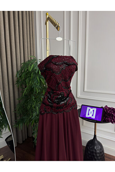 DEYARA FASHION Evening dress with embroidered bodice and chiffon flared skirt