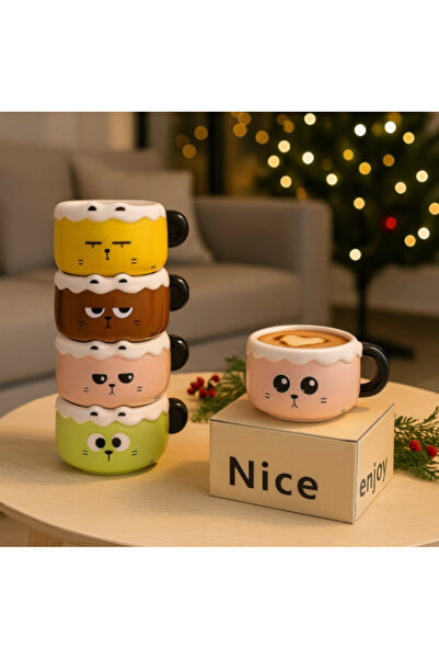 Generic A ceramic mug with a cute cartoon character design.