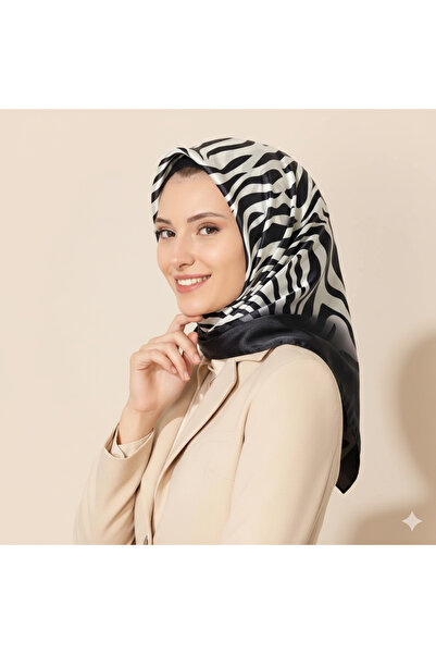 Picasso وشاح كريستالي بنمط الحمار الوحشي باللونين الأسود والأبيض بمظهر حريري ...