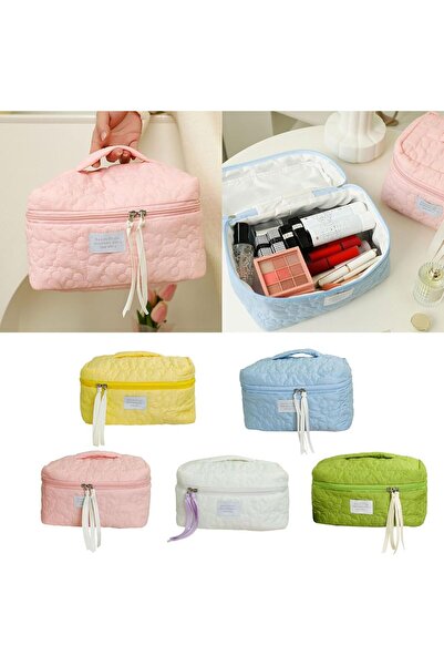 Generic A stylish padded cosmetic bag with a zipper closure, decorated with a floral pattern ribbon.