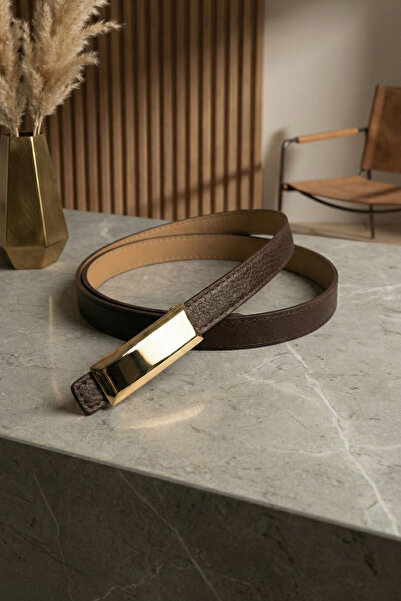 LAREON حزام نحيف بإبزيم مستطيل ذهبي للنساء 1 سم - حزام قابل للتعديل بـ 10 ثقو...