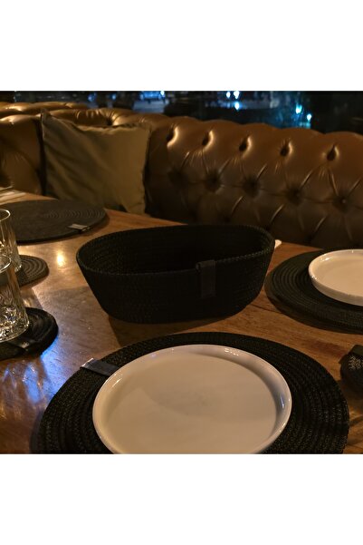 LinaHouse سلة خبز سوداء مزدوجة مصنوعة يدويًا 26 سم |   حبل بوليستر متعدد الأل...