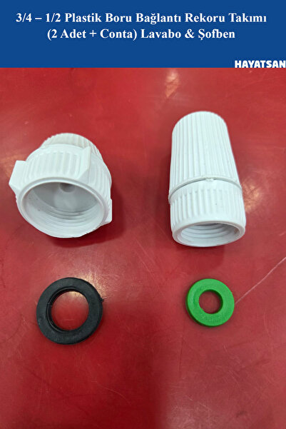 HAYATSAN 3/4 – 1/2 Plastik Boru Bağlantı Rekoru Takımı (2 Adet + Conta) Lavab...