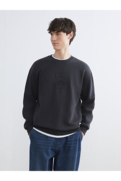 LC Waikiki Özmarka New Season Crew Neck Printed Men's Thick Sweatshirt