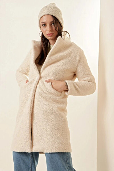 nedo7 9082 Oversize Kaşe Coat - Ecru