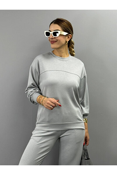 nedo7 Women's Long Sleeve Crew Neck Viscose Two Thread Blouse and Pants Double Suit