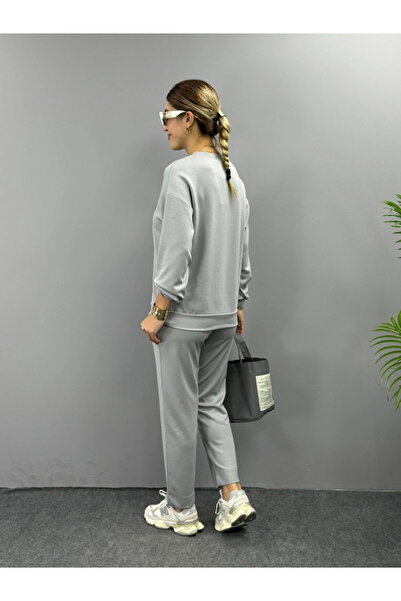 nedo7 Women's Long Sleeve Crew Neck Viscose Two Thread Blouse and Pants Double Suit