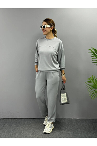 nedo7 Women's Long Sleeve Crew Neck Viscose Two Thread Blouse and Pants Double Suit