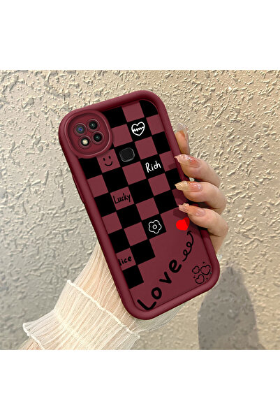 ucuc Xiaomi Redmi 9C Uyumlu Silikon Malzeme Darbeye Dayanıklı Basit Bordo Tel...