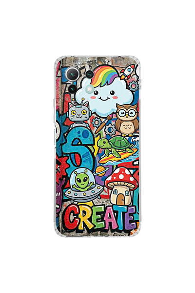 PrintiFy Xiaomi Mi 11 Lite ile Uyumlu Grafiti Create Art Tasarımlı Şeffaf Sil...