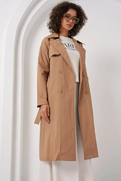 nedo7 5938 Double-Breasted collar trench coat - camel