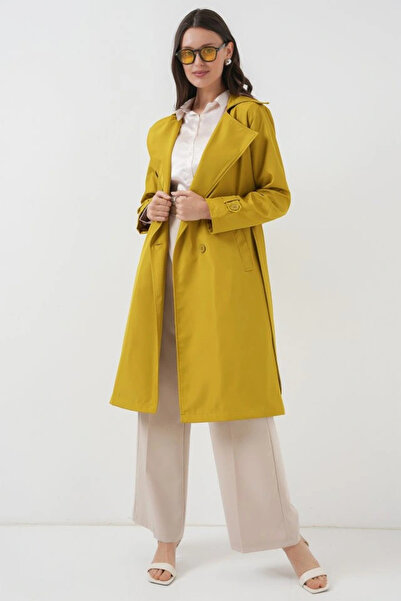 nedo7 5918 Double Breasted Collar Trench Coat - Oil Green