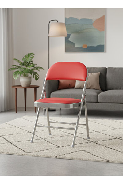 Living كرسي قابل للطي بإطار معدني ومقعد جلدي فاخر - تصميم مريح وأنيق