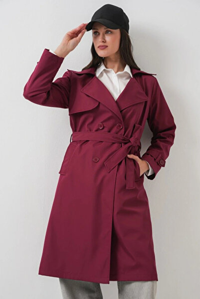 nedo7 5918 Double Breasted Collar Trench Coat - Claret Red