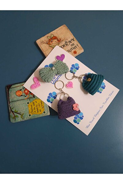 Retro Women Kız Çocuk Bebek Örgü Yün Tül Fiyonk Anahtarlık Hediye Doğum Günü ...