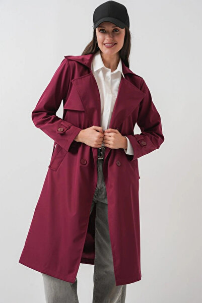 nedo7 5918 Double Breasted Collar Trench Coat - Claret Red