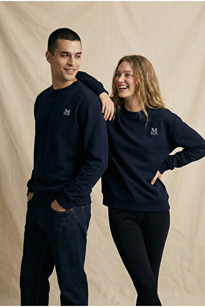 MAKSFD Unisex Crew Neck Oversized Sweatshirt Cotton Inside 3 Thread Sha Fleece-Lined Ahat Mold Daily Navy Blue