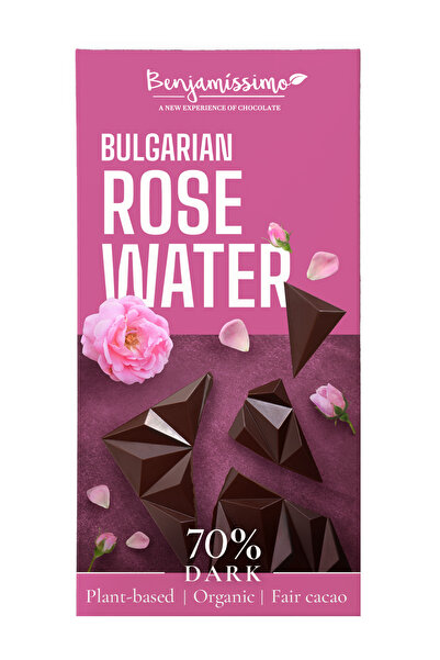 Benjamissimo Μαύρη σοκολάτα 70% με ροδόνερο, βιολογική, 60 γρ.