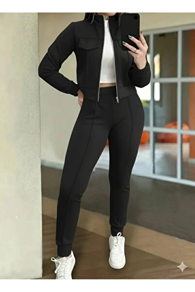 nedo7 Women's Long Sleeve Front Zipper Short Modal Jacket and Pants Two-Piece Set