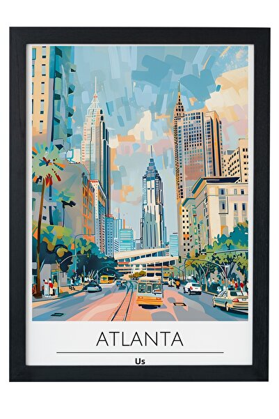 gxe.art Διακοσμητικός πίνακας τοίχου με ξύλινο πλαίσιο ATLANTA USA