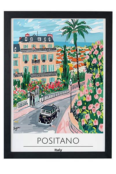 gxe.art Pictură decorativă de perete cu rama din lemn POSITANO ITALIA