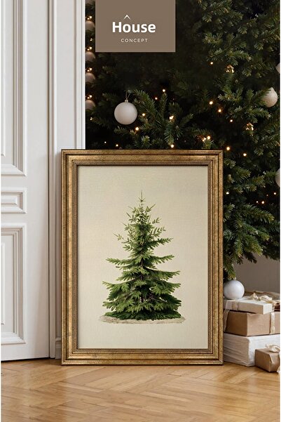 Hane Concept Vintage Christmas Pine Tree Framed Painting, New Year Decorative...