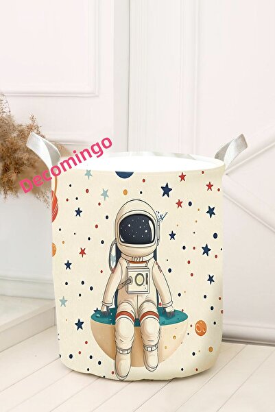 dekomingo Cream Astronaut Patterned Toy Basket