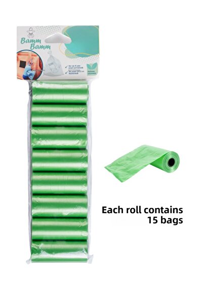 BAMM BAMM أكياس نفايات فضلات القطط والكلاب، أكياس فضلات خضراء، 8 لفات (120 قطعة)