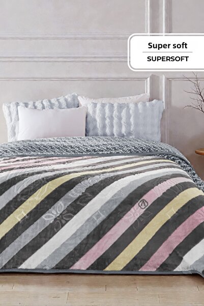 Evlen Home Collection Pătură Lora 3 Kg Embos cu imprimeu dublă groasă moale 210x230 cm gri