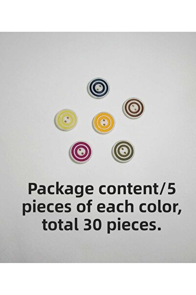 Tasarım 2 cm Colorful Double Ring Button Set – Pack of 30 (5 Pieces of Each Color)