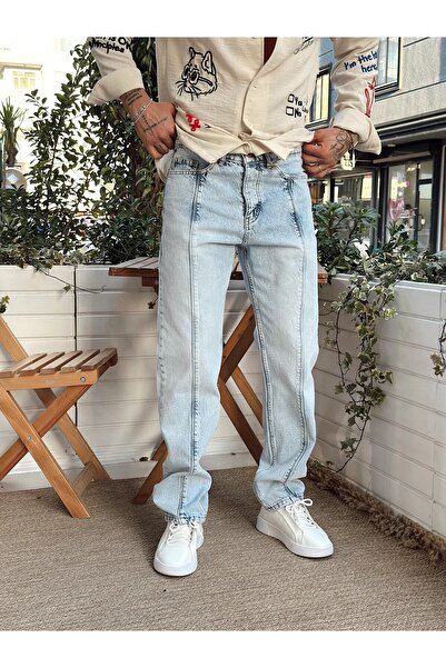 A&O Style Men's Regular Fit Washed Stitching Pattern Detailed Design Jean Denim Pants